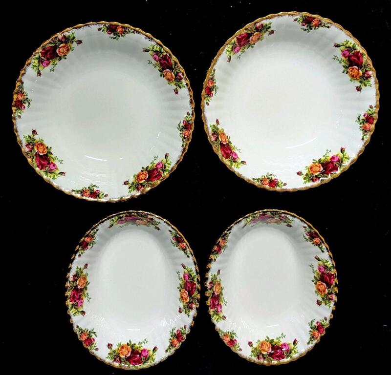 4 Vintage ROYAL ALBERT Old Country Roses Serving Dishes, 9" &times; 7.5" & 9.5" Diameter No Chips or Cracks, All Ring True