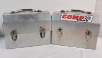 Two (2) Vintage Excelsior Metal Lunch Boxes (no thermos) . Measure 10"&times;7 &frac14;"&times;4 &frac34;
