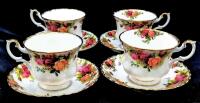 8pc Vintage ROYAL ALBERT Old Country Roses Tea Cups & Saucers, All Ring True, No Chips or Cracks
