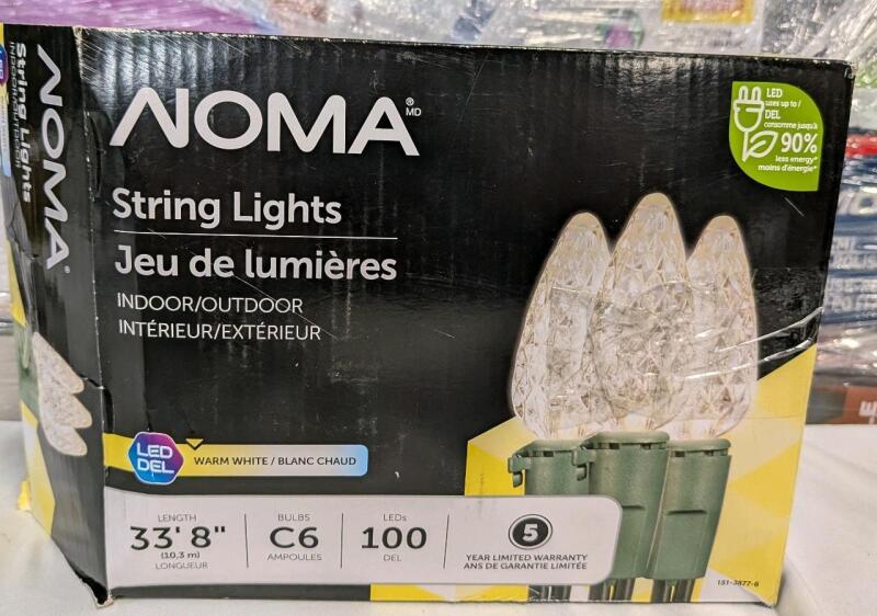 NOMA Outdoor C6 LED 100 Christmas Lights, 33-ft 8", Warm White. Retails for $40 when in New Condition.
