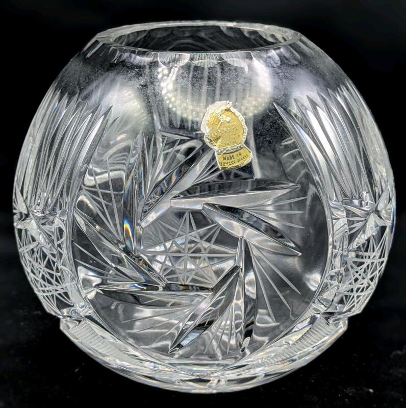 Vintage East Germany IMPERLUX Handcut Lead Crystal Pinwheel Bowl Vase, 5" Tall, No Chips or Cracks