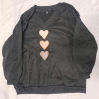 New Size 2XL Women's CURVE Women's V-Neck Ombre Heart Print Sweater , Black .