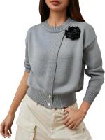 New Size Small Women's Knit 3D Floral Wrap Sweater Crew Neck Long Sleeve Pullover Sweatshirt