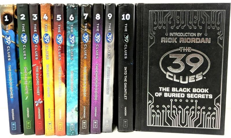 THE 39 CLUES Hardcover Book Set, Books 1-10 & The Black Book of Buried Secrets, Some Books Include Cards