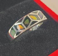 Sterling Silver Ammolite Ring , Size 6
