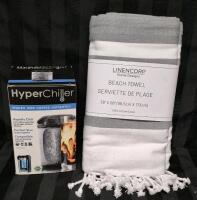 New Linencorp Beach Towel & HyperChiller Iced Coffee Cup 12.5 oz