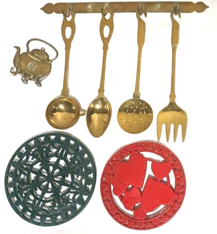 Kitchen Decor: Cast Metal Trivets, Wall Hooks, Decorative Utensil Hanger.