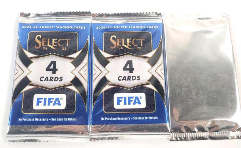 2024-25 Panini Select FIFA Soccer Sealed Trading Card Wax Packs (2) & 2023 Goodwins Champions Exclusive Sealed Trading Card Wax Pack .