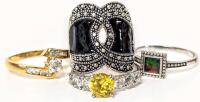 4 Vintage Rings Size 8 + 10, Incl AMMOLITE Stamped 925