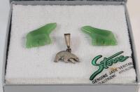 Sterling Silver Polar Bear Pendant & Jade Polar Bear Earring Set . See photos for size