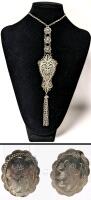 Signed Vintage BURKHARDT JEWELLERS Stamped STERLING Silver Pierced Earrings 0.8" Long & Large Old Intricate Chatelaine-Style Non-Magnetic Necklace With Tassel 20"
