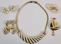 Cloisonne Jewelry Pieces Lot . Two (2) Earring Sets , Two (2) Brooches & Necklace