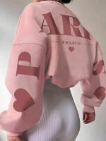 New Size Med Women's Casual PARIS FRANCE Back & Arm Print Crewneck Sweater
