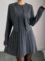 New Size Large 2pc Super Soft Knit Skirt Dress & Button-Up Cardigan Set