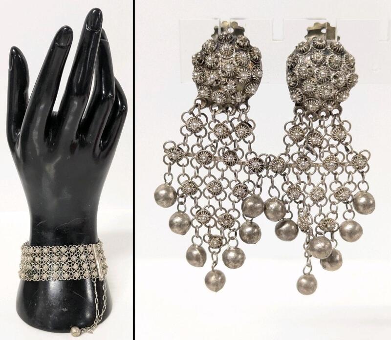 Stunning Matching 1" Wide Fine Link Non-Magnetic Bracelet & Clip-On Earrings 2.25" Long
