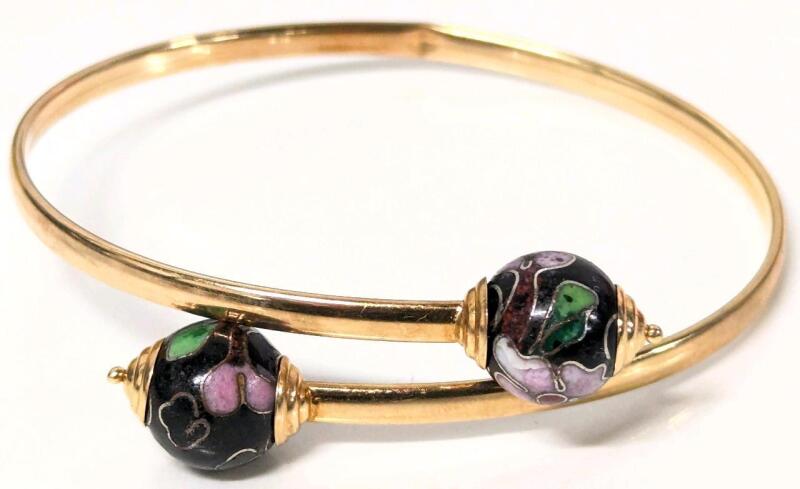 Vintage Stamped 14K Gold Cloisonne Lampwork Bead Wraparound Bracelet