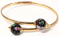 Vintage Stamped 14K Gold Cloisonne Lampwork Bead Wraparound Bracelet