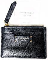 As-New KATE SPADE Small Zip Card Holder, WLRU5585, Jeanne, Black (001), 4 5" &times; 3.15" With Wrist Strap