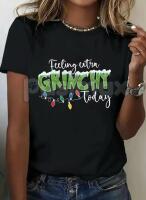 New Women&rsquo;s Size Large Feeling Grinchy Today T-Shirt &ndash; Funny Dr. Seuss Inspired Christmas Graphic Tee Machine Short Sleeve Washable 95% Polyester 5% Spandex stock photo added