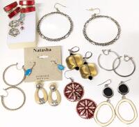 12 Pairs Vintage to Modern Earrings Incl Signed CORO Clip-Ons, Hoop Earrings, Enamel Earrings, Art Glass Earrings + Up To 2.75" Long Incl Hook