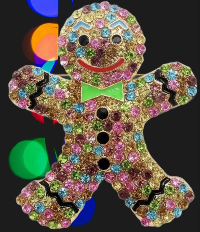 Beautiful and Adorable Tagged Betsey Johnson Multi Coloured Rhinestone Enamel Gingerbread Brooch / Pendant Approximately 2&rsquo;&rsquo;