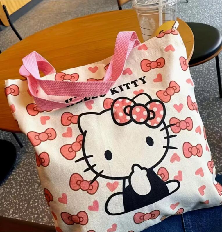 New Sanrio Hello Kitty Princess Tote Bag - Large Durable Canvas Handbag with Pink Bow and Heart Design Sturdy Handle Approximately 13 x 12.5&rsquo;&rsquo; Stock photos added