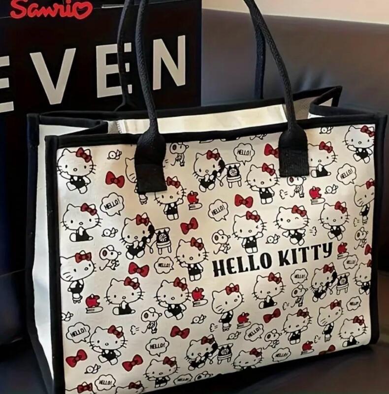 New Sanrio Hello Kitty Large Capacity Canvas Tote Bag, Multi-Functional Zipper Shoulder Bag, Lightweight Outings, and Travel Storage approximately 11.8 x 15&rsquo;&rsquo; Stock photos added