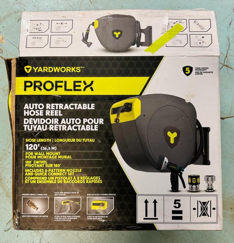 Yardworks Proflex Auto Retractable Reel with 120&rsquo; Hose [Sprayer Handle Broken, See Photos]
