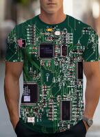 New Men&rsquo;s Size XL 3D Circuit Board Print T-Shirt Green Short Sleeve Casual Integrated Circuit Design, Regular Fit Round Neck Breathable / Nerd, Funny Gift 100% Polyester Stock photos added
