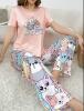New Women&rsquo;s Size Large 2pcs Cute Cat Pajama Set Casual Round Neck Short Sleeve T-Shirt Top and Elastic Pants, Stretch Fabric, Machine Washable Loungewear Machine Washable 95% Polyester 5 % Elastane Stock photos added - 2