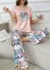 New Women&rsquo;s Size Large 2pcs Cute Cat Pajama Set Casual Round Neck Short Sleeve T-Shirt Top and Elastic Pants, Stretch Fabric, Machine Washable Loungewear Machine Washable 95% Polyester 5 % Elastane Stock photos added - 4