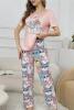 New Women&rsquo;s Size Large 2pcs Cute Cat Pajama Set Casual Round Neck Short Sleeve T-Shirt Top and Elastic Pants, Stretch Fabric, Machine Washable Loungewear Machine Washable 95% Polyester 5 % Elastane Stock photos added - 5