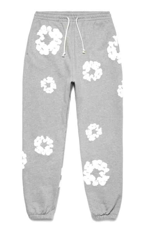 New Women's Size Large DENIM TEARS " The Cotton Wreath " Drawstring Sweatpants , Grey . Retail $400