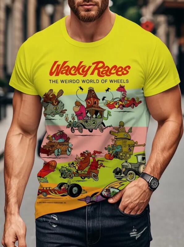 New Men&rsquo;s Size XXL Vintage Racing Graphic T-Shirt - Neon Yellow Retro Racing Car Design Breathable Stretch Knit Fabric Funny Streetwear Racing Theme &lsquo;&rsquo; Weirdo World of Wheels&rsquo;&rsquo; Machine Wash stock photos added