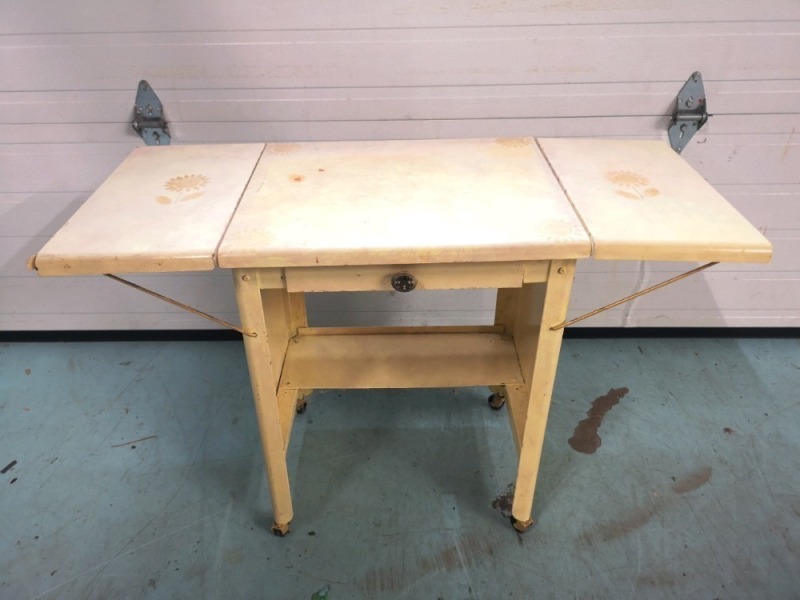 Vintage Metal Desk with Side Extensions on Castors