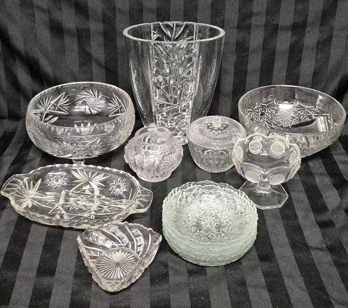 Vintage Crystal & Glass Dish Lot - Canadian Animal Coin Dish+