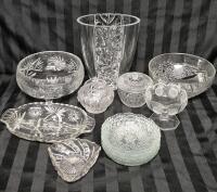 Vintage Crystal & Glass Dish Lot - Canadian Animal Coin Dish+