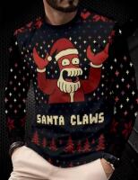 New Size XXL Men&rsquo;s Christmas Santa Claus Futurama Zoidberg Style 3D Print Long Sleeve T-Shirt - & Red Holiday Design with Santa Hat & Snowflakes, Casual Round Neck Winter Warmth Machine Washable 100% Polyester Stock photos added