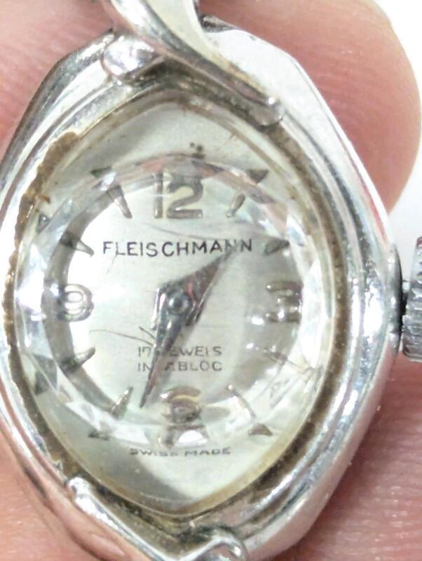 Vintage FLEICHMANN Manual Wind Ladies Incabloc Watch + Safety Chain, Fold-Over Clasp, Begins Ticking When Wound