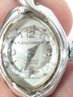 Vintage FLEICHMANN Manual Wind Ladies Incabloc Watch + Safety Chain, Fold-Over Clasp, Begins Ticking When Wound