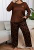 New Size 2XL Women&rsquo;s Elegant Geometric Print Pajama Set - Long Sleeve, Brown & Black, Comfortable Sleepwear with "A" Pajamas|Stretchy Fabric Machine Washable 95% Polyester 5% Elastane stock photos added - 2