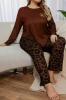 New Size 2XL Women&rsquo;s Elegant Geometric Print Pajama Set - Long Sleeve, Brown & Black, Comfortable Sleepwear with "A" Pajamas|Stretchy Fabric Machine Washable 95% Polyester 5% Elastane stock photos added - 4
