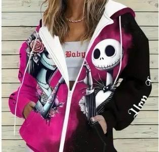 New Women&rsquo;s Size XL Disney Jack and Sally Hoodie - Official Nightmare Before Christmas Movie Sweatshirt with Loose Fit Zippered Machine Washable 100% Polyester Stock photos added