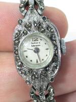 Vintage SPRITZER & FUHRMANN Manual Wind Ladies Watch Marked G9447, Encrusted With Presumed Marcasite Rhinestones + Safety Chain, Box Clasp, 2 Missing Stones, Begins Ticking When Wound