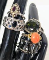 5 Vintage Rings Size 5,6,7,8 : Includes Stamped 18K GF Star, Stamped Spain + More (Stones Missing in GF Ring)