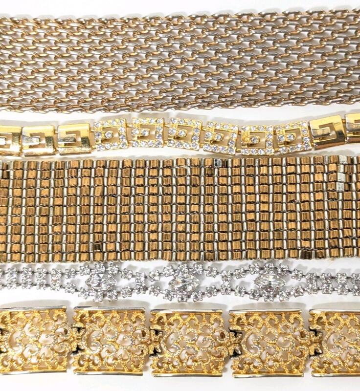 5 Vintage Bracelets : Liquid Mesh Wide Cuff, Chain Mesh Wide Cuff, Tennis, Open Work Panel & G-Link Bracelets Up To 1" Wide &times; 6.75" Long