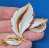 Signed Vintage JJ White Brushed Feather Leaf Brooch & Clip-On Earrings 3pc Set, Up To 2.15" Long - 4