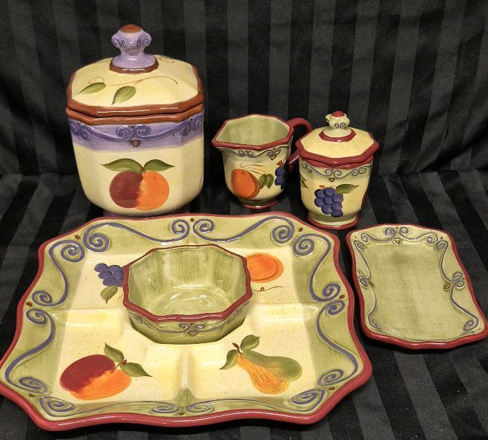 Great Kitchen Home Decor Dishes - Veggie & Dip Tray, Canister, Creamer & Sugar +