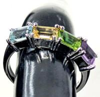 Size 8 Multi Gemstone Colorful Stamped 925 AUI Ring