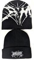 2 New O/S Unisex Knitted Beanies, 1 "Ruthless" Death Metal Font Embroidery, Other With Knitted Print